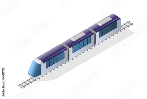 Isometric High Quality City Element with 45 Degrees Shadows on White Background . Train