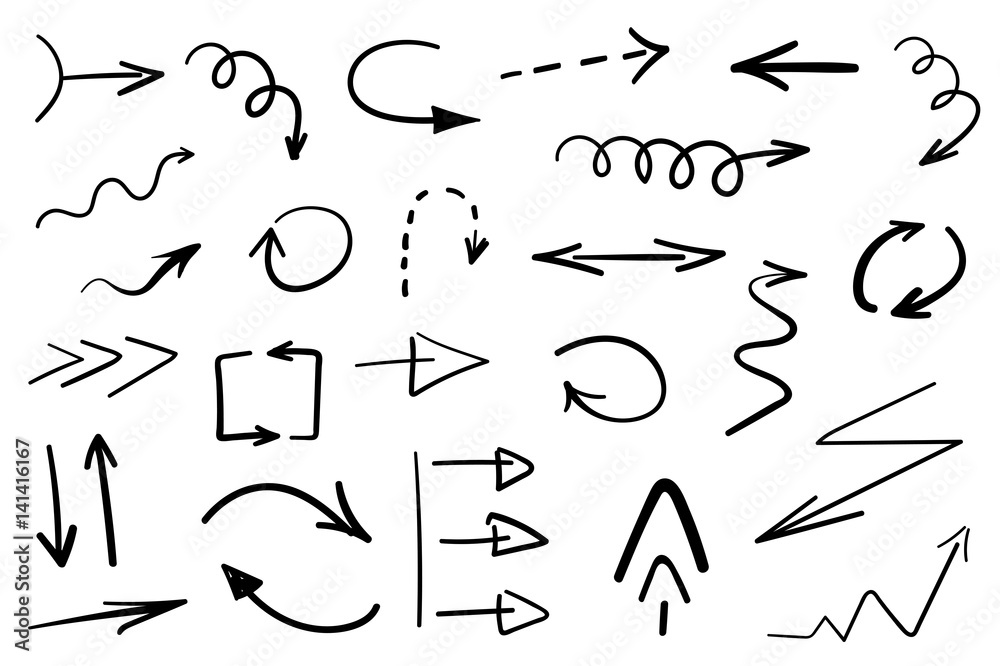 Set of grunge hand drawn arrows isolated on white. Vector illustration Set of grunge hand drawn arrows isolated on white. Vector illustration