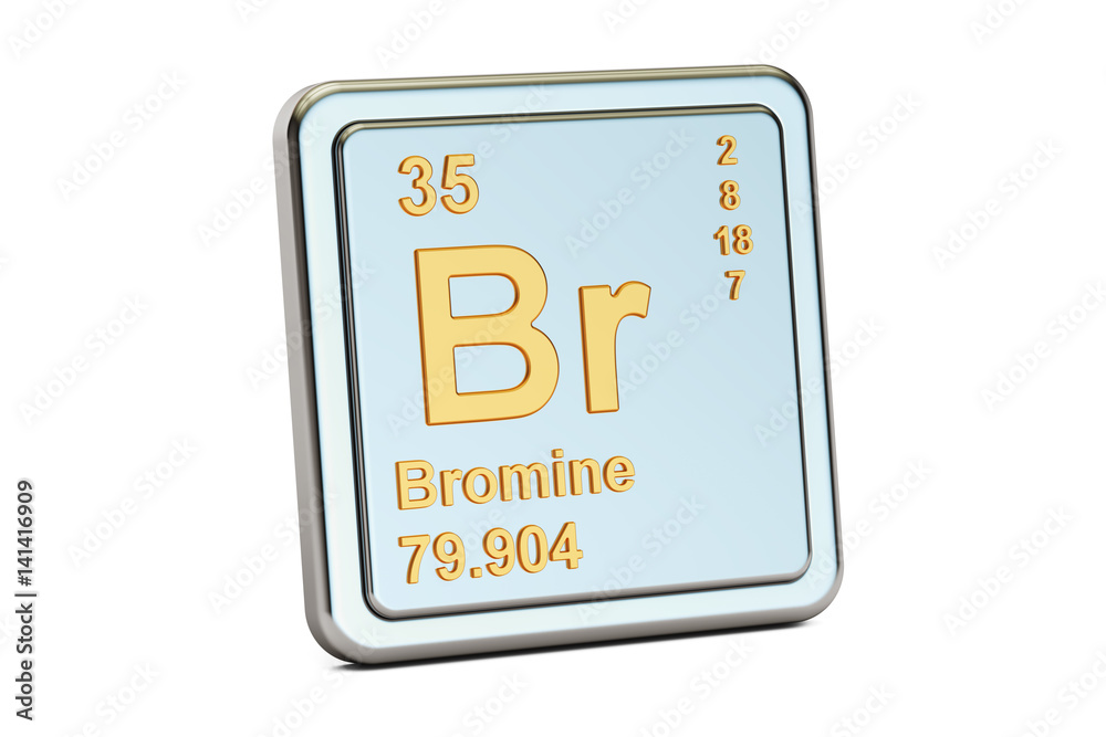 Bromine Br, chemical element sign. 3D rendering
