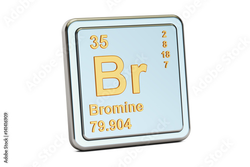 Bromine Br, chemical element sign. 3D rendering