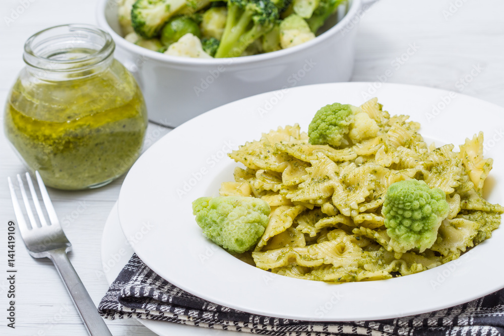 pasta with broccoli pesto and pistachios