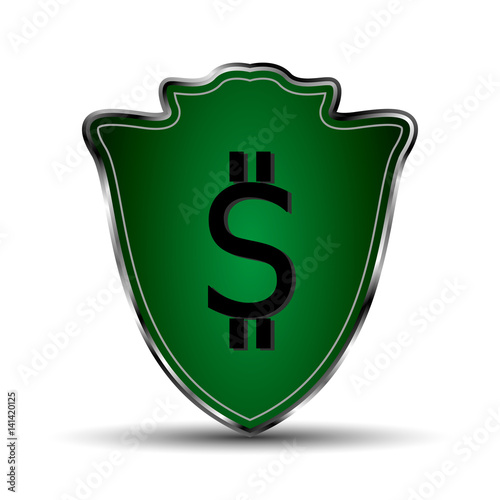 The vector green shield with dollar symbol