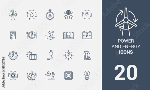 Icons Set of Power And Energy. Symbol of Intelligent Thin Line Image Pack.