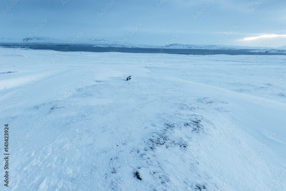 Beautiful winter landscape windy and covered snow in Iceland