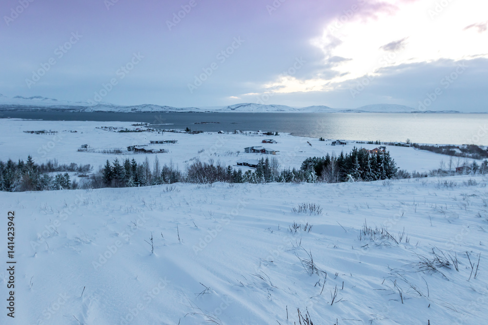 Beautiful winter landscape windy and covered snow in Iceland Beautiful winter landscape windy and covered snow in Iceland