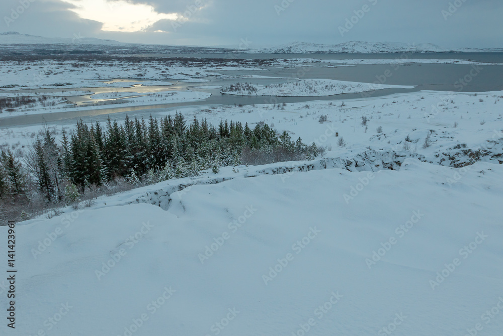 Beautiful winter landscape windy and covered snow in Iceland