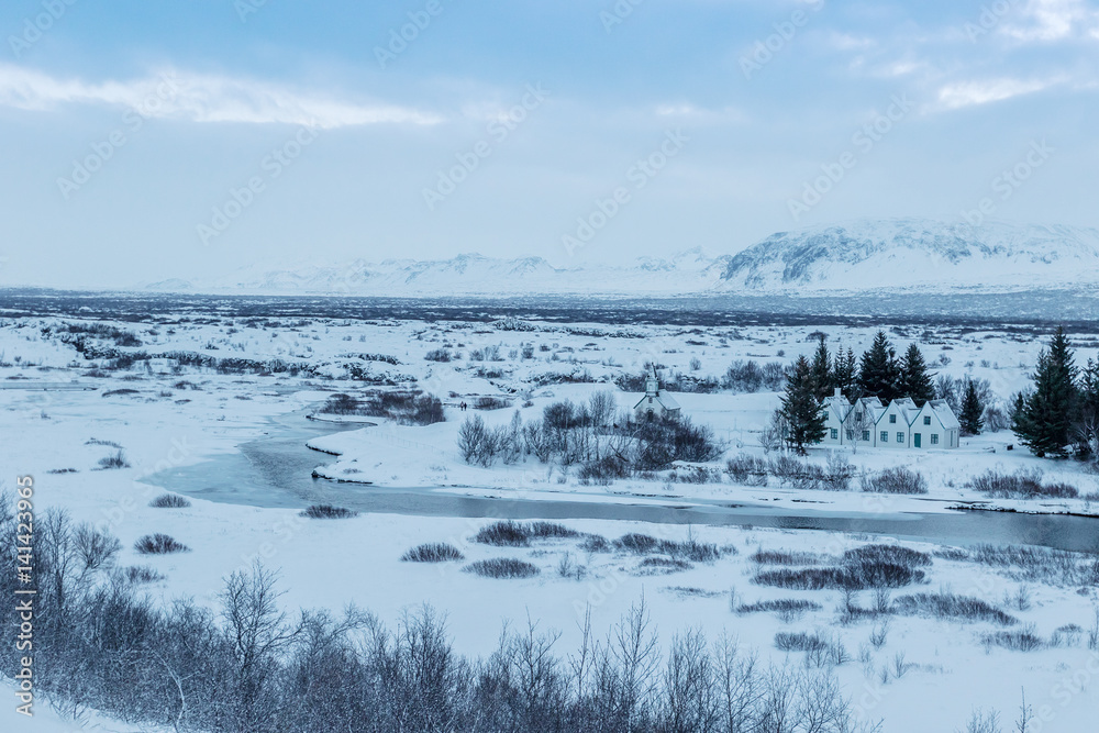 Beautiful winter landscape windy and covered snow in Iceland