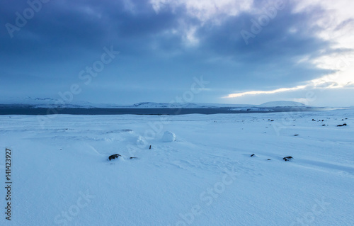 Beautiful winter landscape windy and covered snow in Iceland © kerenby