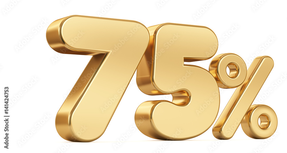 3d render illustration. Golden seventy five percent on a white background. 3d render illustration. Golden seventy five percent on a white background.