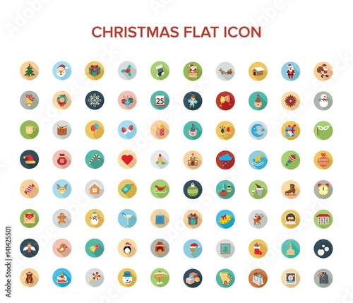 Christmas and holiday flat icon set