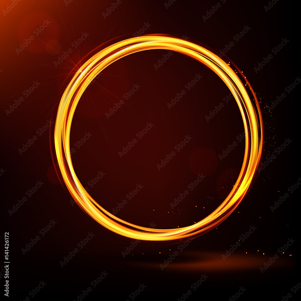 Golden shiny rings. Abstract vector banner. Light effects, glare and reflections. Glowing stellar dust. Template for text. Golden shiny rings. Abstract vector banner. Light effects, glare and reflections. Glowing stellar dust. Template for text.