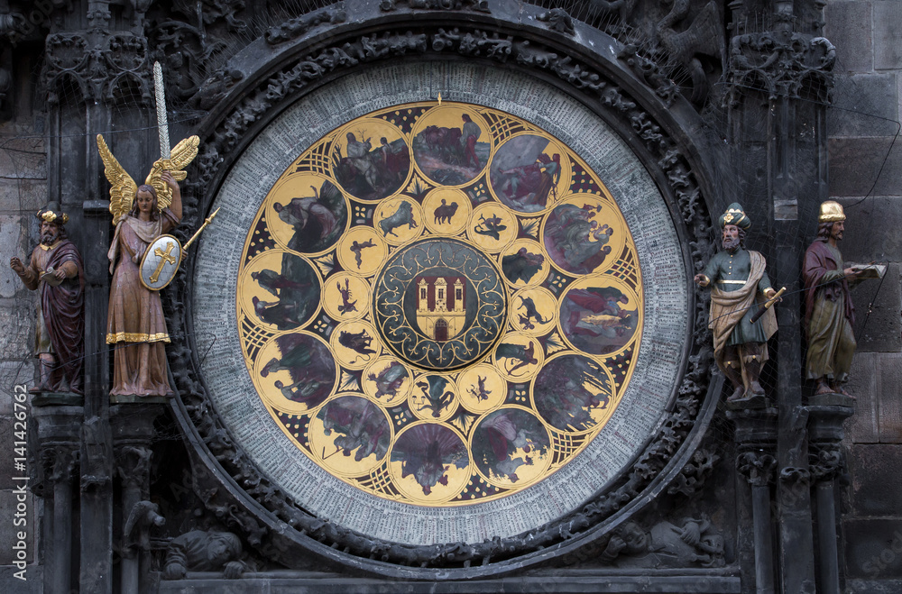 Astronomical Clock Tower, Prague, Czech Republic. Detail of clock.