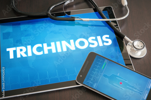 Trichinosis (infectious disease) diagnosis medical concept on tablet screen with stethoscope photo