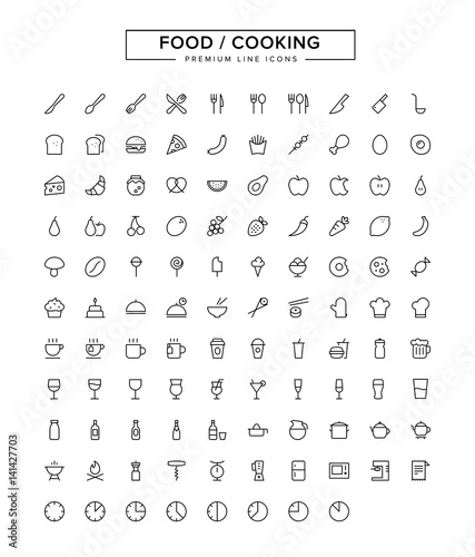 Food Cooking Line Icon Set