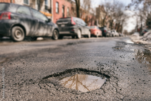 Large pothole in Montreal, Canada. photo