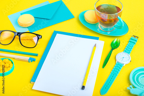 Bright accessories on color background