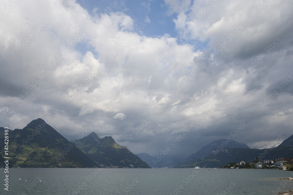 Lake of Luzern. Switzerland Clouds. Mountains. 