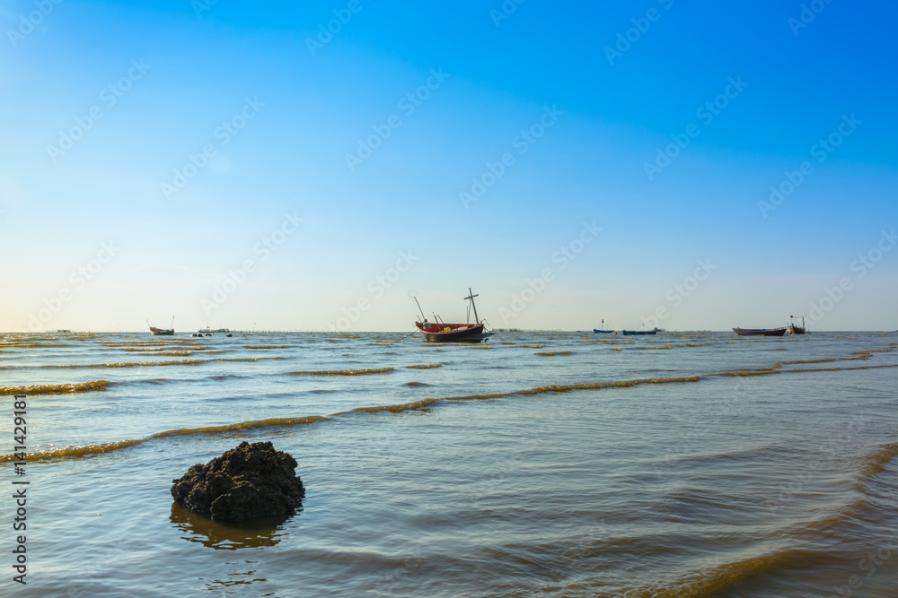 Boat on the beach background with blue sky Boat on the beach background with blue sky