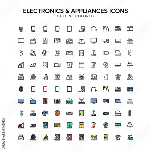 Electronics and  Appliances  outline colored icon set