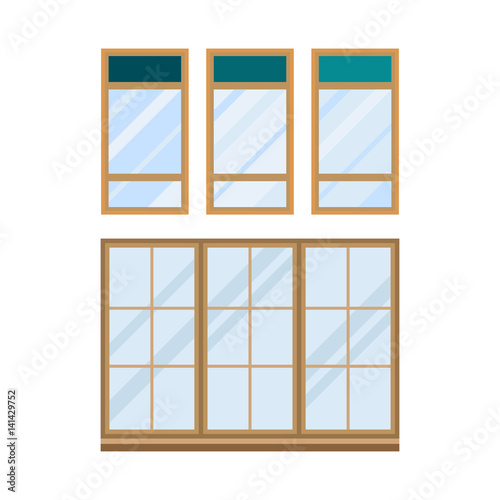 Different types house windows elements isolated set flat style frames domestic door double construction and contemporary decoration apartment vector illustration.