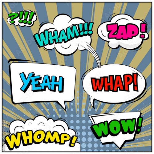 Abstract creative concept vector comic pop art style blank, layout template with clouds beams and isolated dots background. For sale banner, empty speech bubble set, illustration halftone book design.
