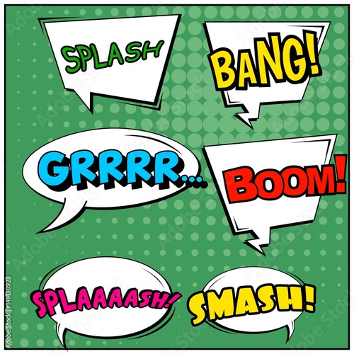 Abstract creative concept vector comic pop art style blank, layout template with clouds beams and isolated dots background. For sale banner, empty speech bubble set, illustration halftone book design.