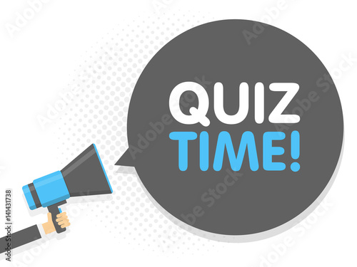 Hand holding Megaphone. Speech sign text Quiz. time Vector illustration