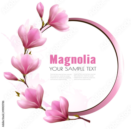 Fototapeta Naklejka Na Ścianę i Meble -  Nature background with blossom branch of pink flowers. Vector