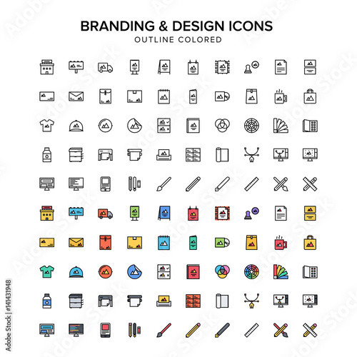 branding and design outline colored icons