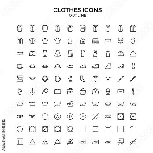 clothes outline icon set 