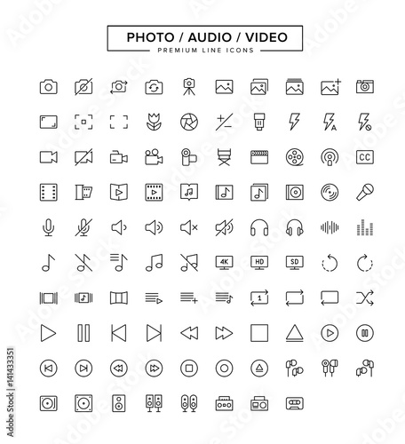 Photo Audio Video Line Icon Set