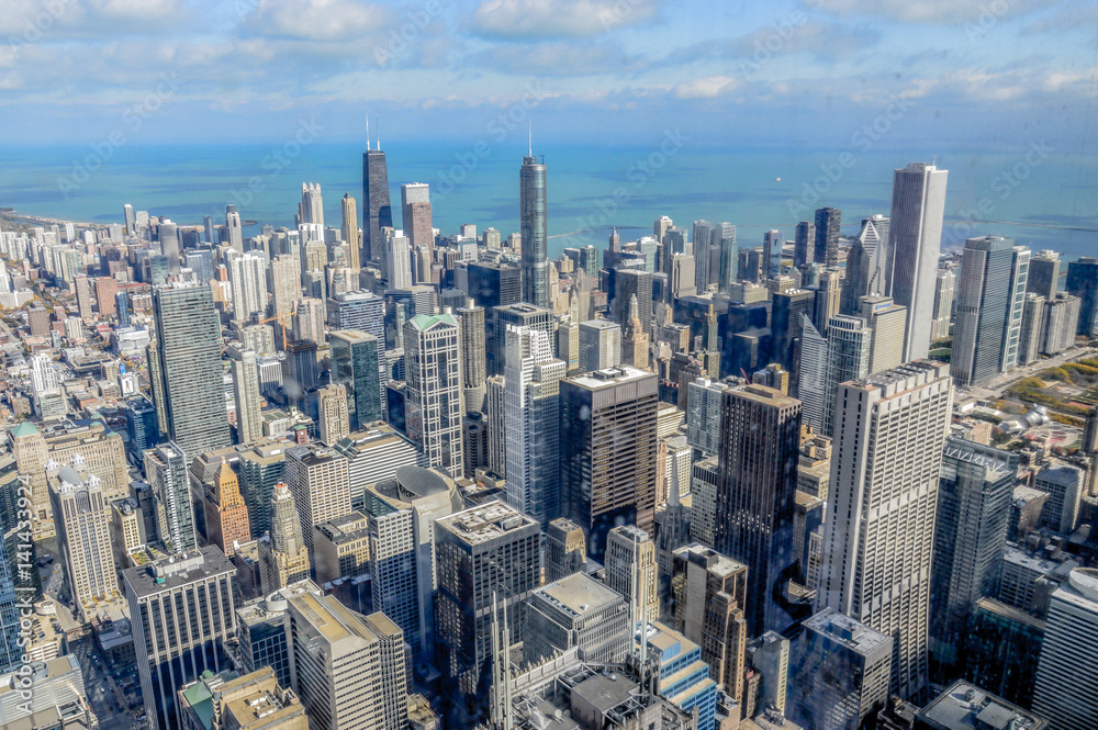 panoramic view of the city of Chicago in Illinois United States in autumn