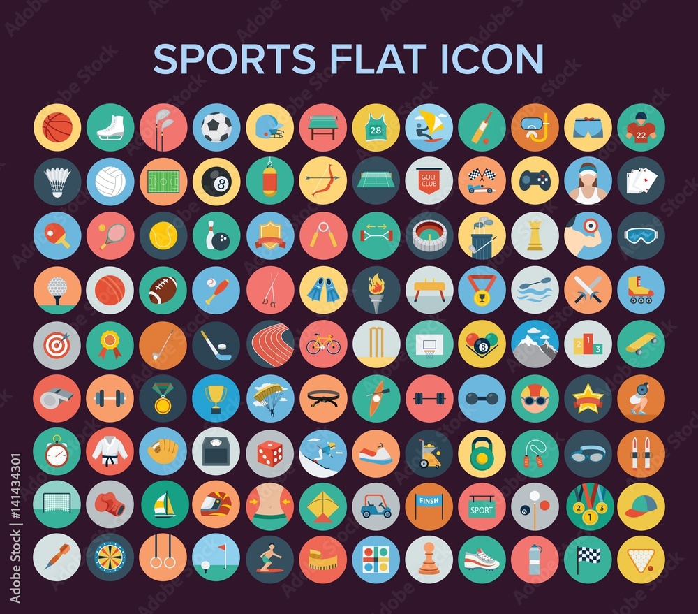 Sport Flat Icon Set - obrazy, fototapety, plakaty 