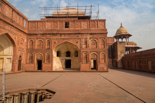 Fototapeta Naklejka Na Ścianę i Meble -  Agra fort inner structure with intricate carvings on red sandstone - classic example of Mughal Indian architecture. A UNESCO world heritage site in the city of Agra, Uttar Pradesh, India.