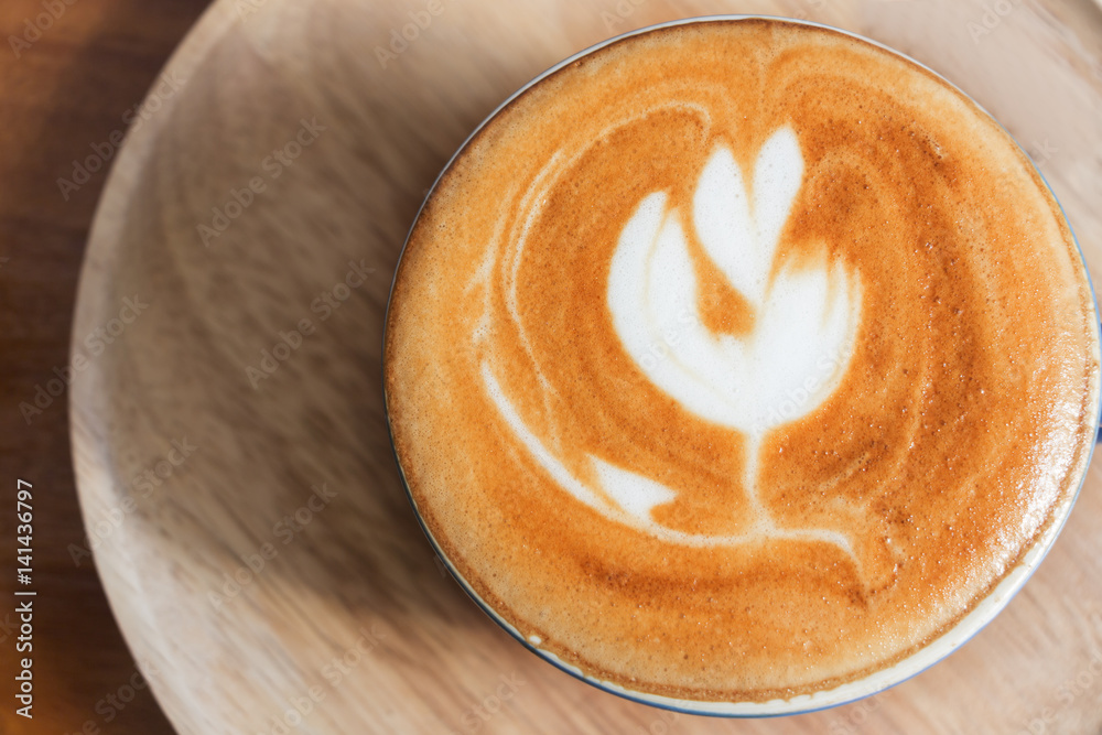 Top view of coffee cup on table. Top view of coffee cup on table.
