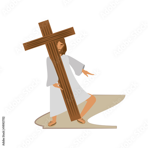 jesus christ meet virgin mary - via crucis station vector illustration eps 10