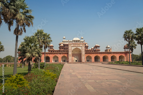 Mughal emperor Akbar tomb at Sikandra Agra built by his son Jahangir in year 1613 AD is a masterpiece of Mughal India architecture. © Roop Dey
