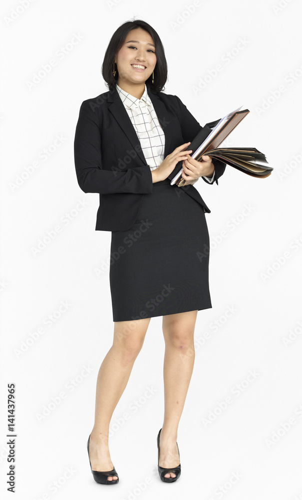 Young Asian Business Woman Holding Documents Young Asian Business Woman Holding Documents