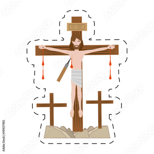 cartoon jesus christ dies cross - via crucis vector illustration eps 10