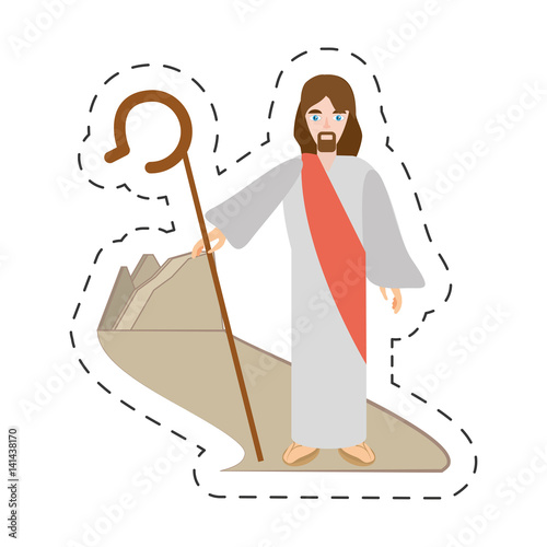 cartoon jesus christ resurrects - via crucis vector illustration eps 10