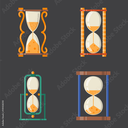Sandglass icon time flat design history second old object and sand clock hourglass timer hour minute watch countdown flow measure vector illustration.