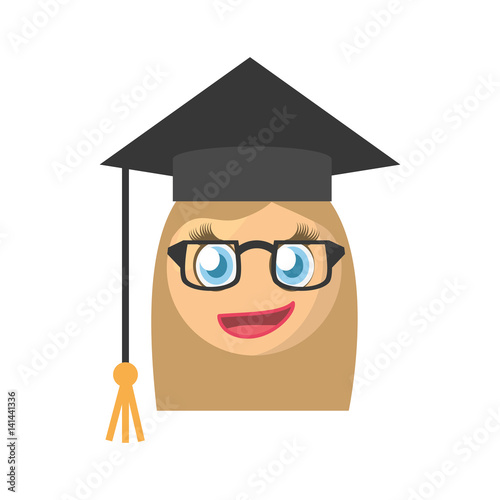 graduate female emoticon cartoon design vector illustration eps 10