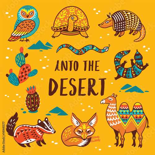 Set with cartoon animals of desert