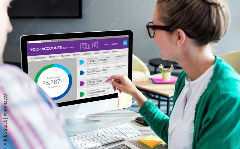 Composite image of graphic image of bank account web site Composite image of graphic image of bank account web site