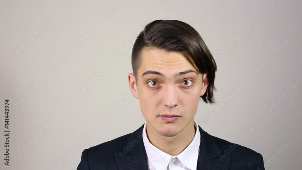Angry Aggressive man showing Fuck you sign, the middle finger Angry Aggressive man showing Fuck you sign, the middle finger