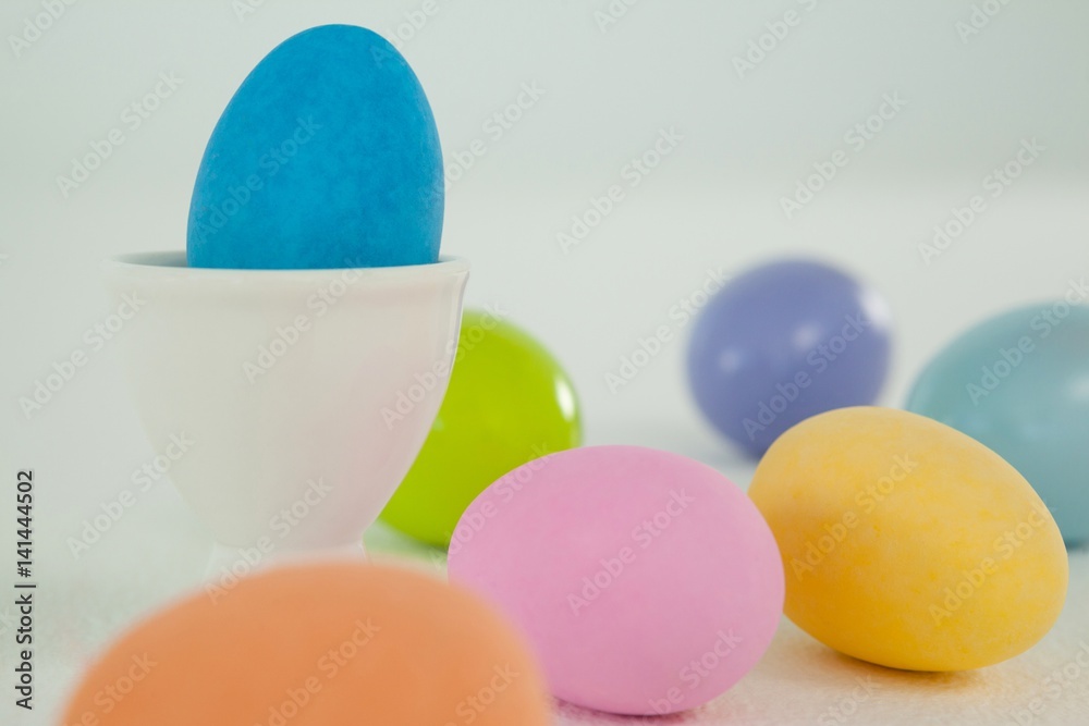 Painted easter eggs against white background