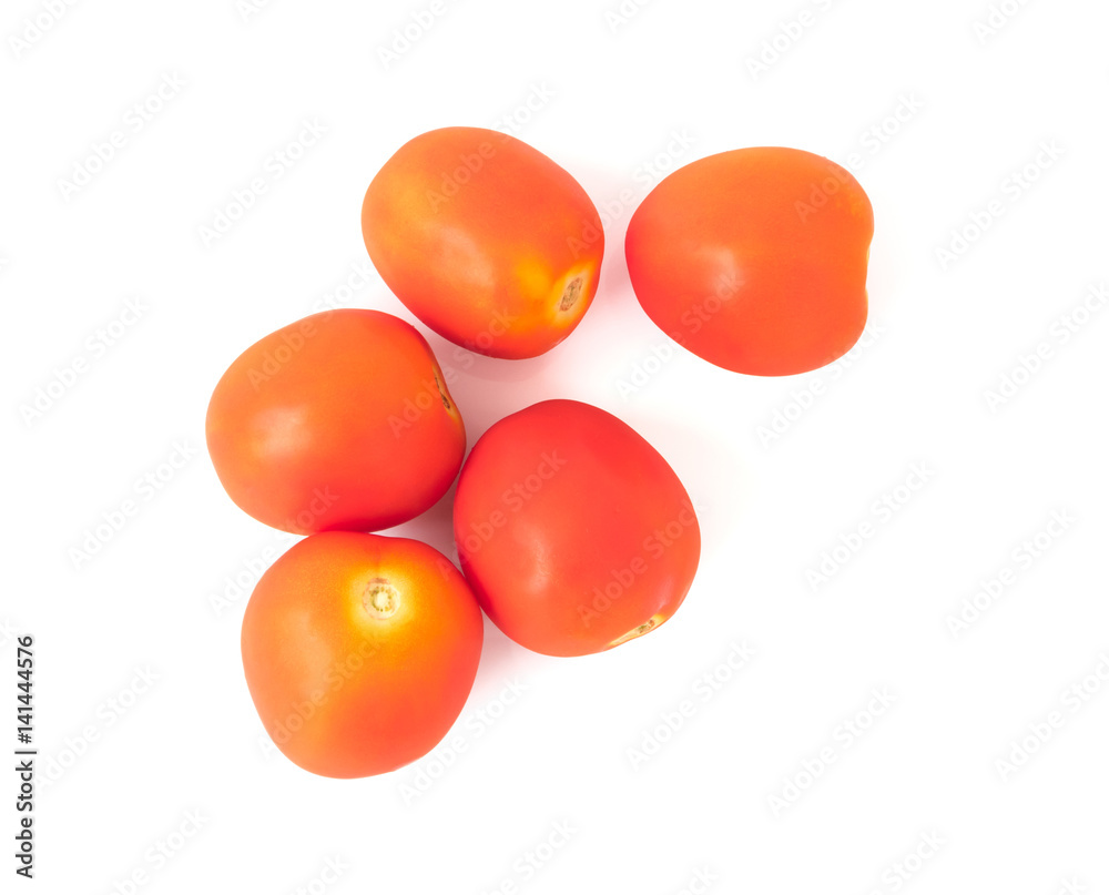 Top view fresh tomatoes on white background