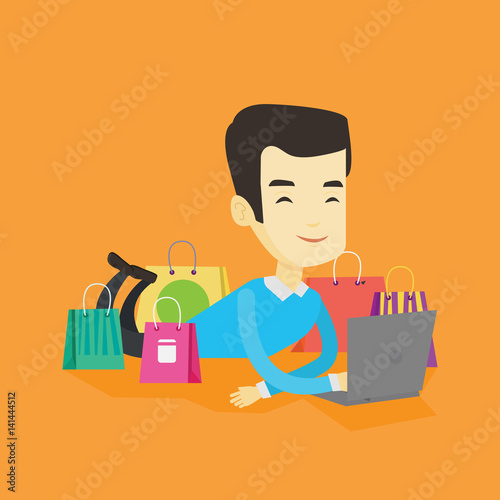 Man shopping online vector illustration.