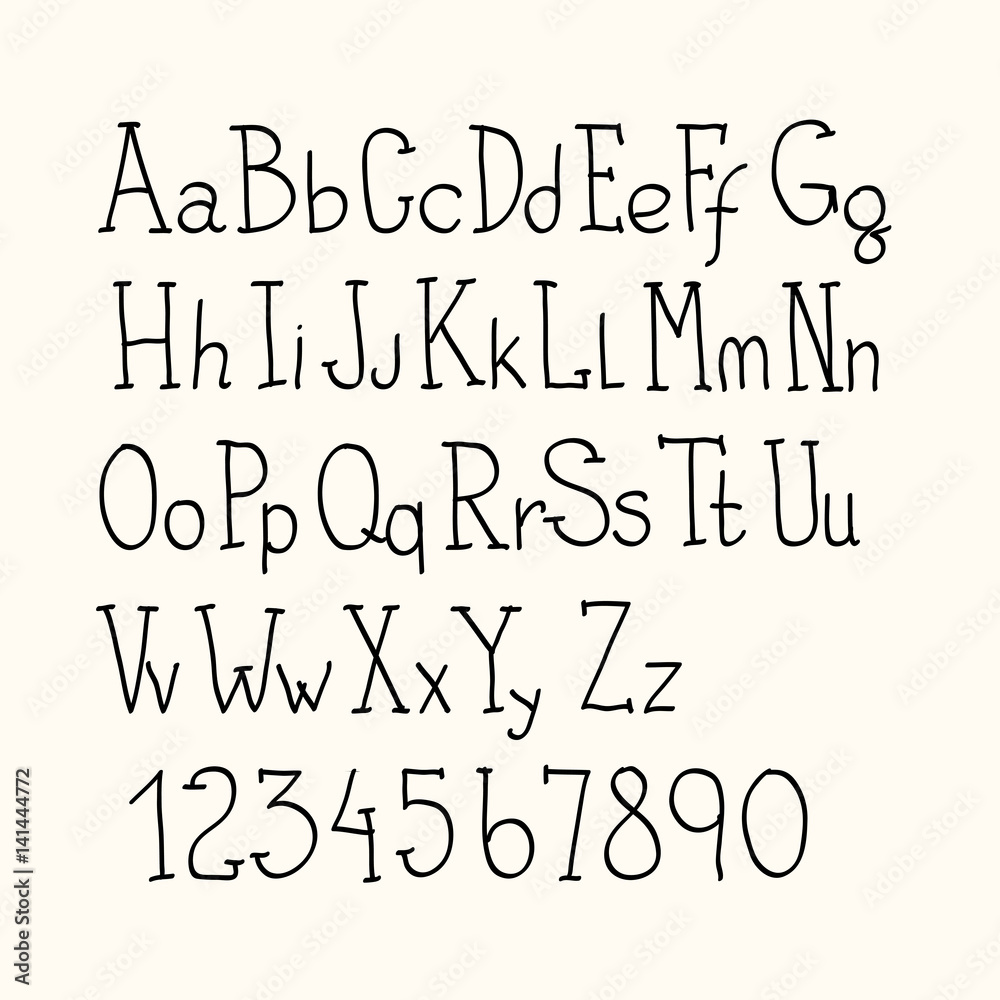 Hand drawn alphabet letters with numbers Hand drawn alphabet letters with numbers