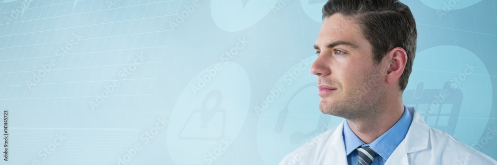 Obraz premium Composite image of thoughtful doctor in labcoat